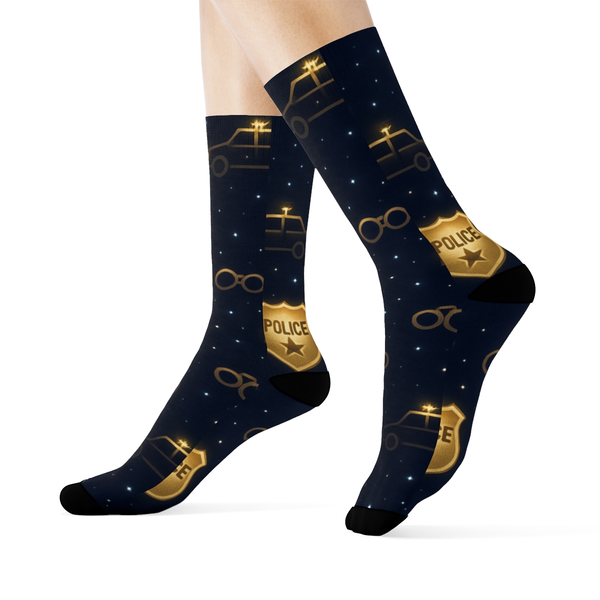 Midnight Beat With Police Officer Badge Constellations trendy patterned crew socks