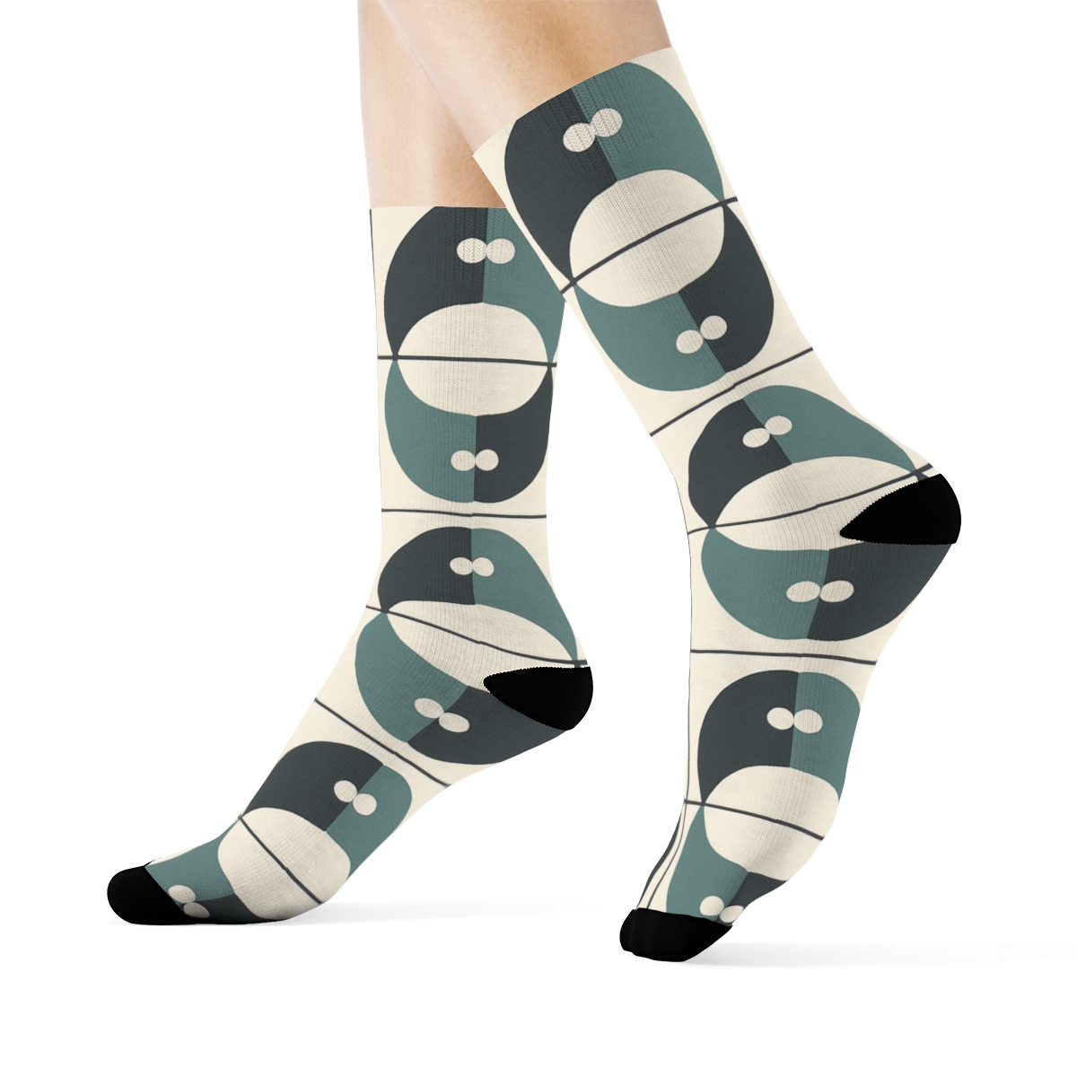 Minimal Taijitu Checker Tiles On Soft Ivory stylish athletic crew socks