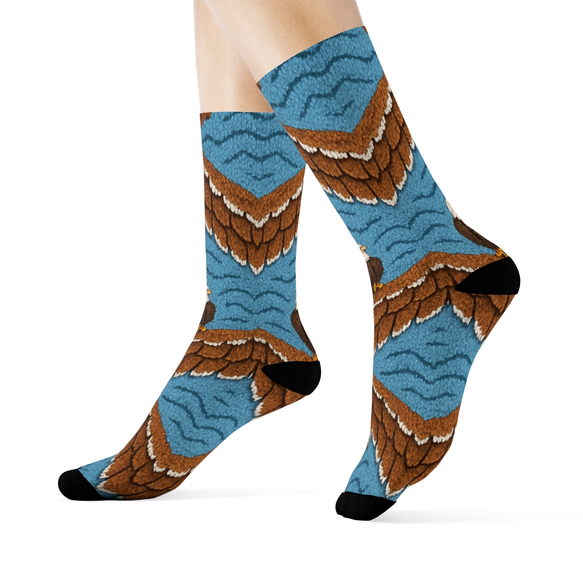 Feather Chevron Horizon With Eagle Motifs personalized crew socks