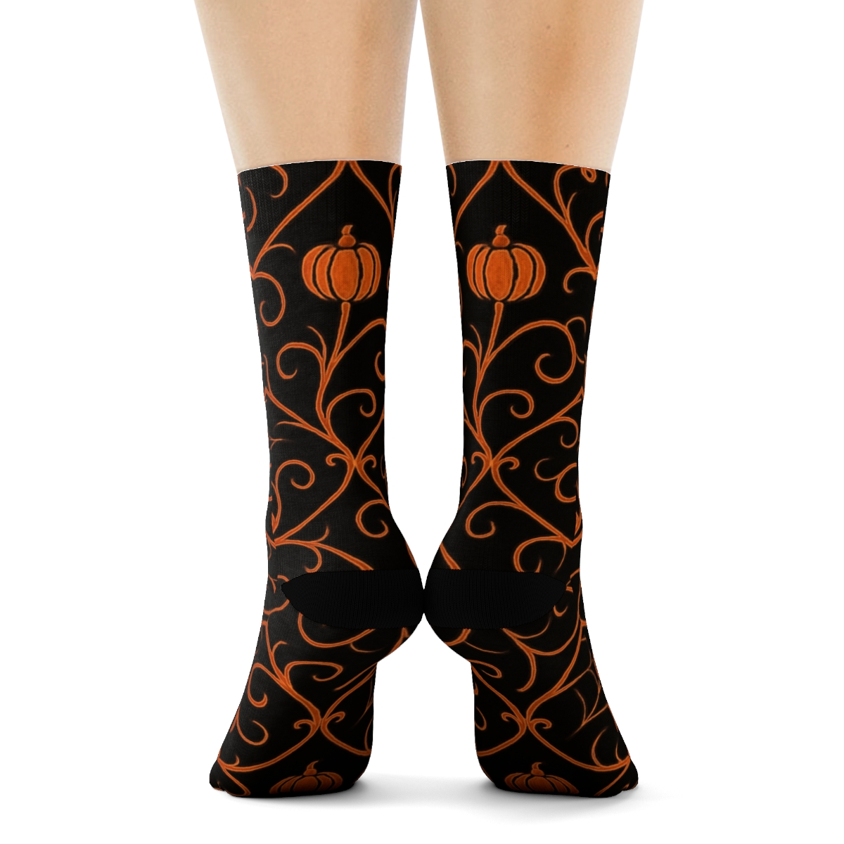Pumpkin Vine Lattice And Web Overlay On Black Background unique graphic crew socks