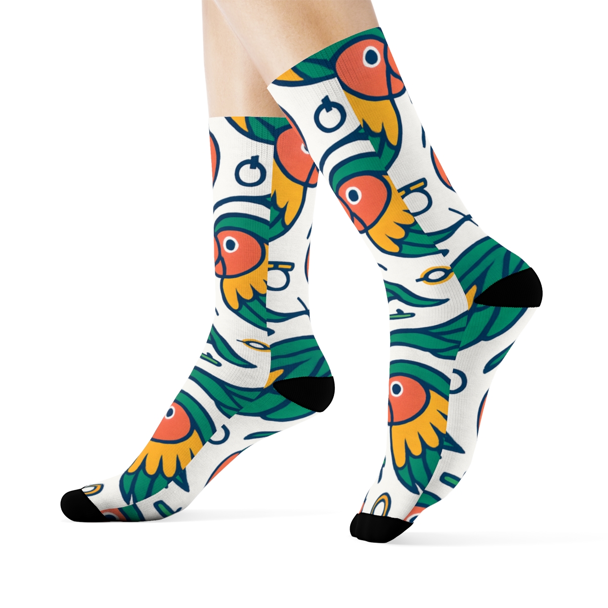 Parrot Beak And Leaf Wave Repeat On Bright White Background stylish athletic crew socks