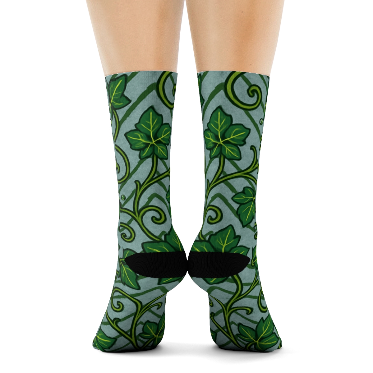 Tendril Chevron Trellis On Stone Gray designer printed crew socks