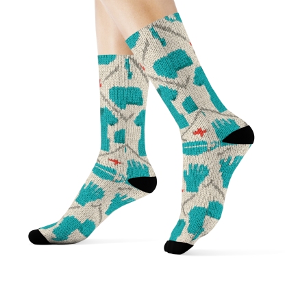 Knitted-Illusion Scrub Lattice Surgeon Pattern soft everyday crew socks