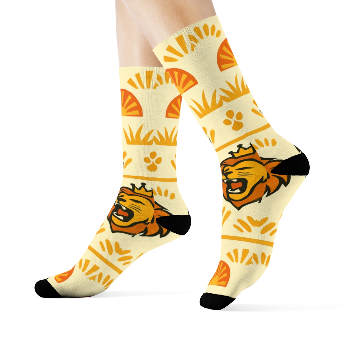 Savanna Sunset Bands With Roaring Lion custom crew socks