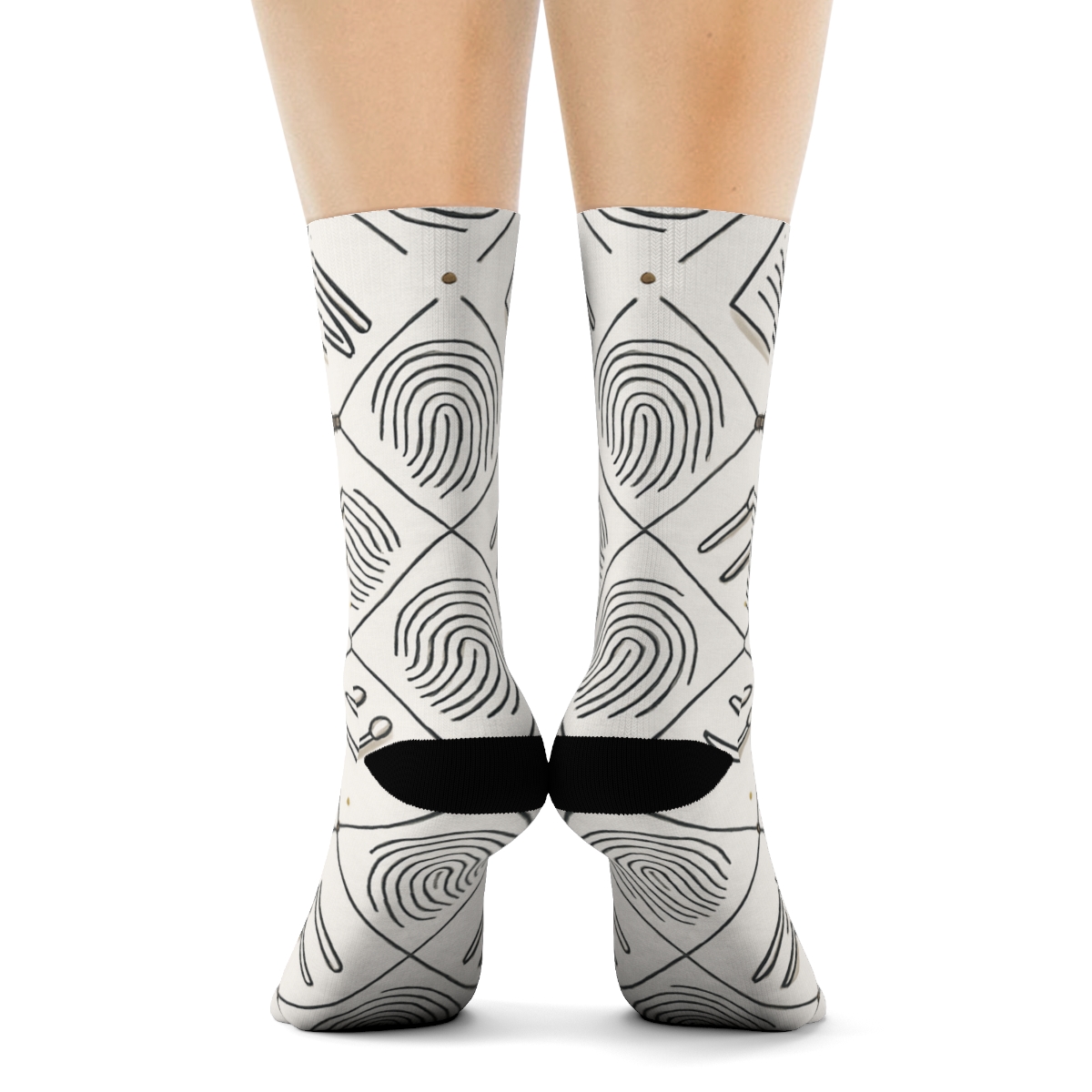 Fingerprint Lattice With Crime Scene Investigator Tools unique graphic crew socks