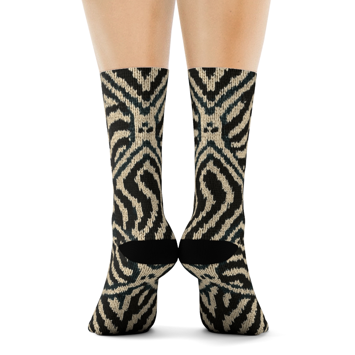 Teal Inlay Zebra Knit Tessellation unique graphic crew socks