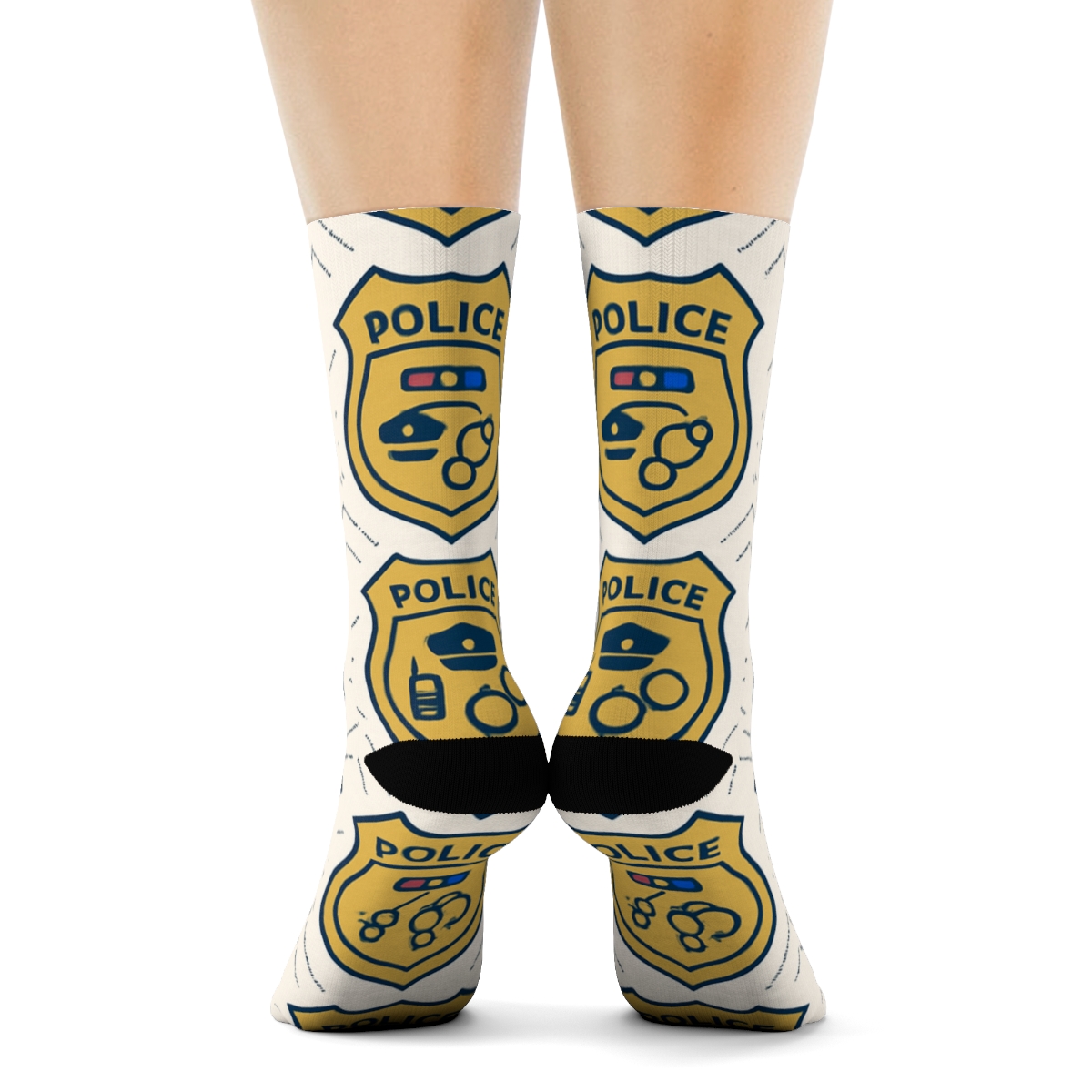 Police Officer Badge Lattice On White Field trendy patterned crew socks