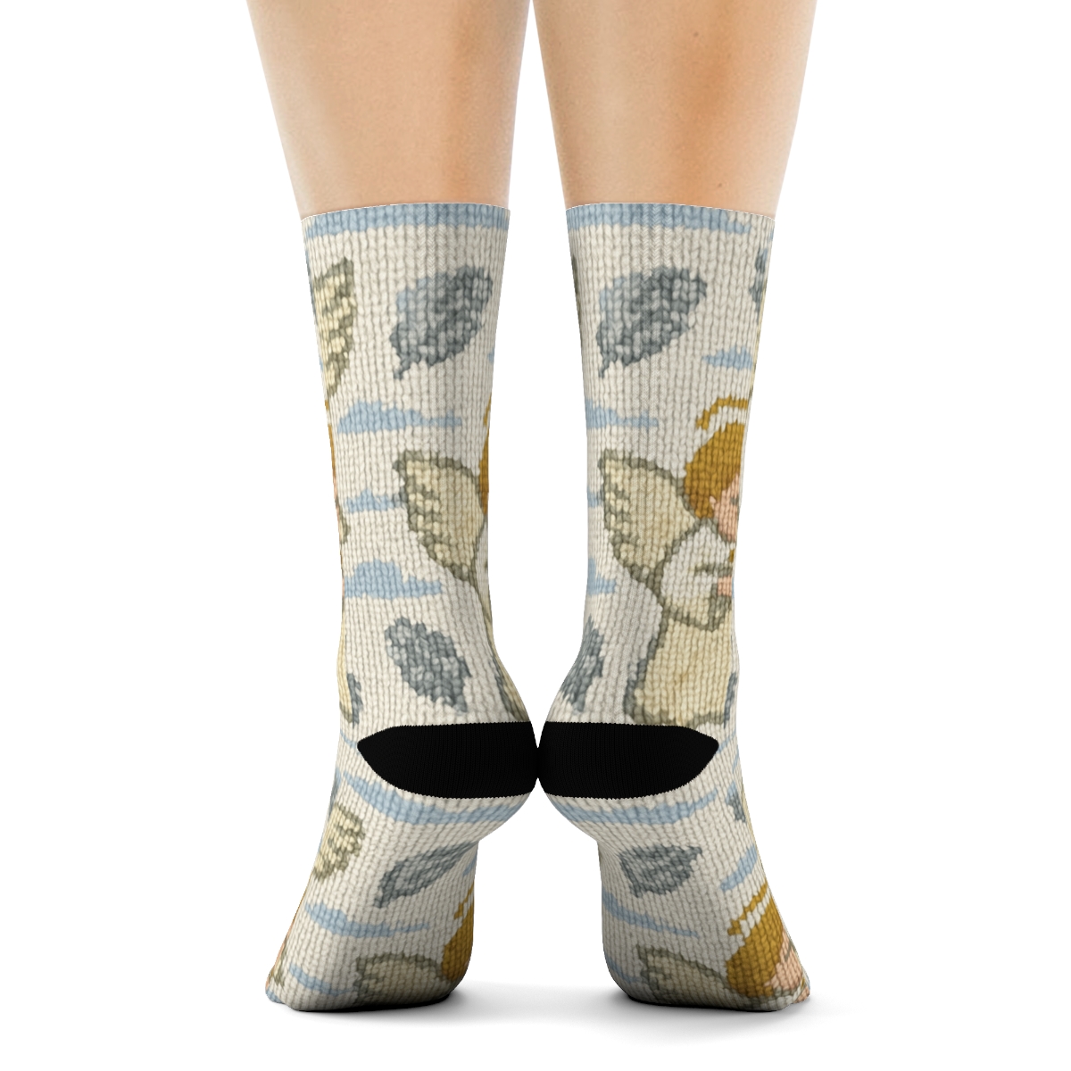 Cloud Strata With Angel Harp Motifs trendy patterned crew socks