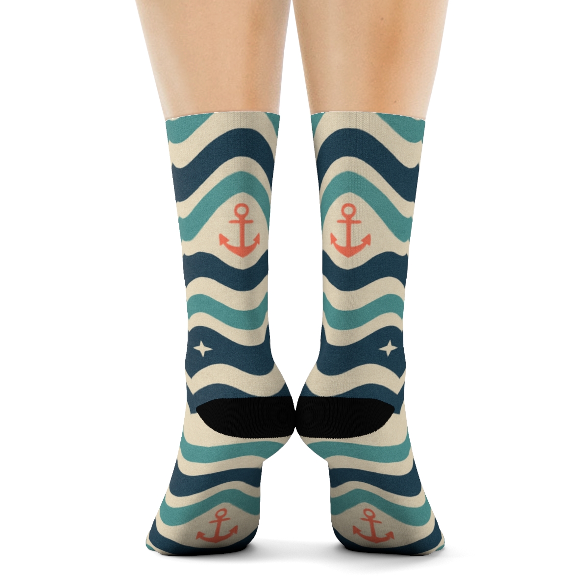 Sailor Wave Chevron Bands On Sandy Beige personalized crew socks