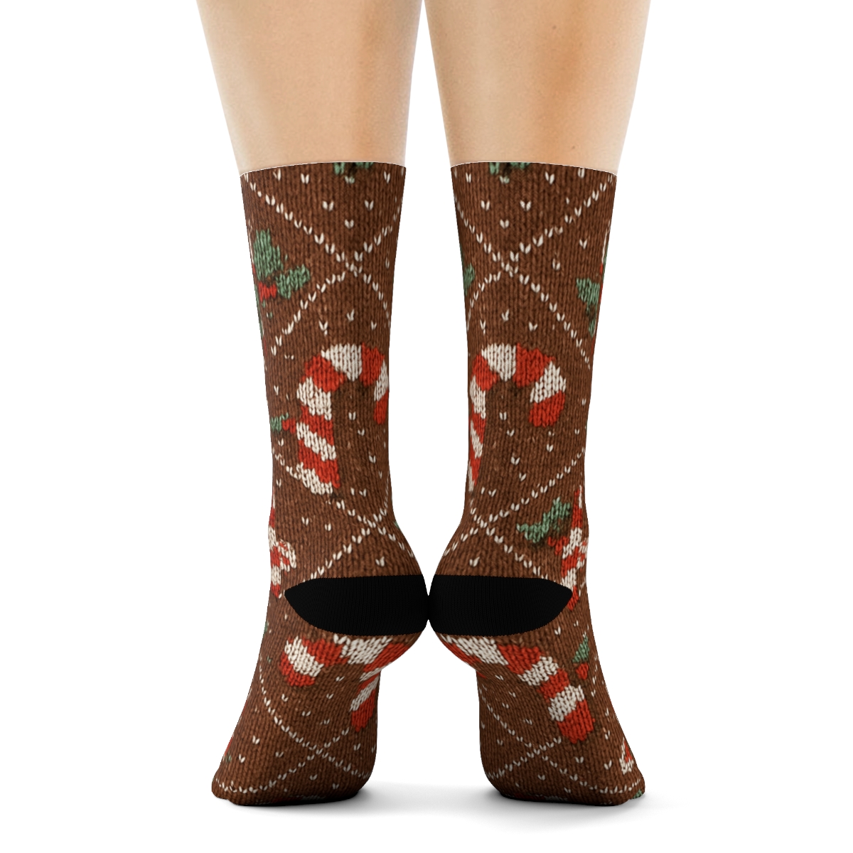 Knitted Candy Canes Nordic Fair Isle Tiles personalized crew socks