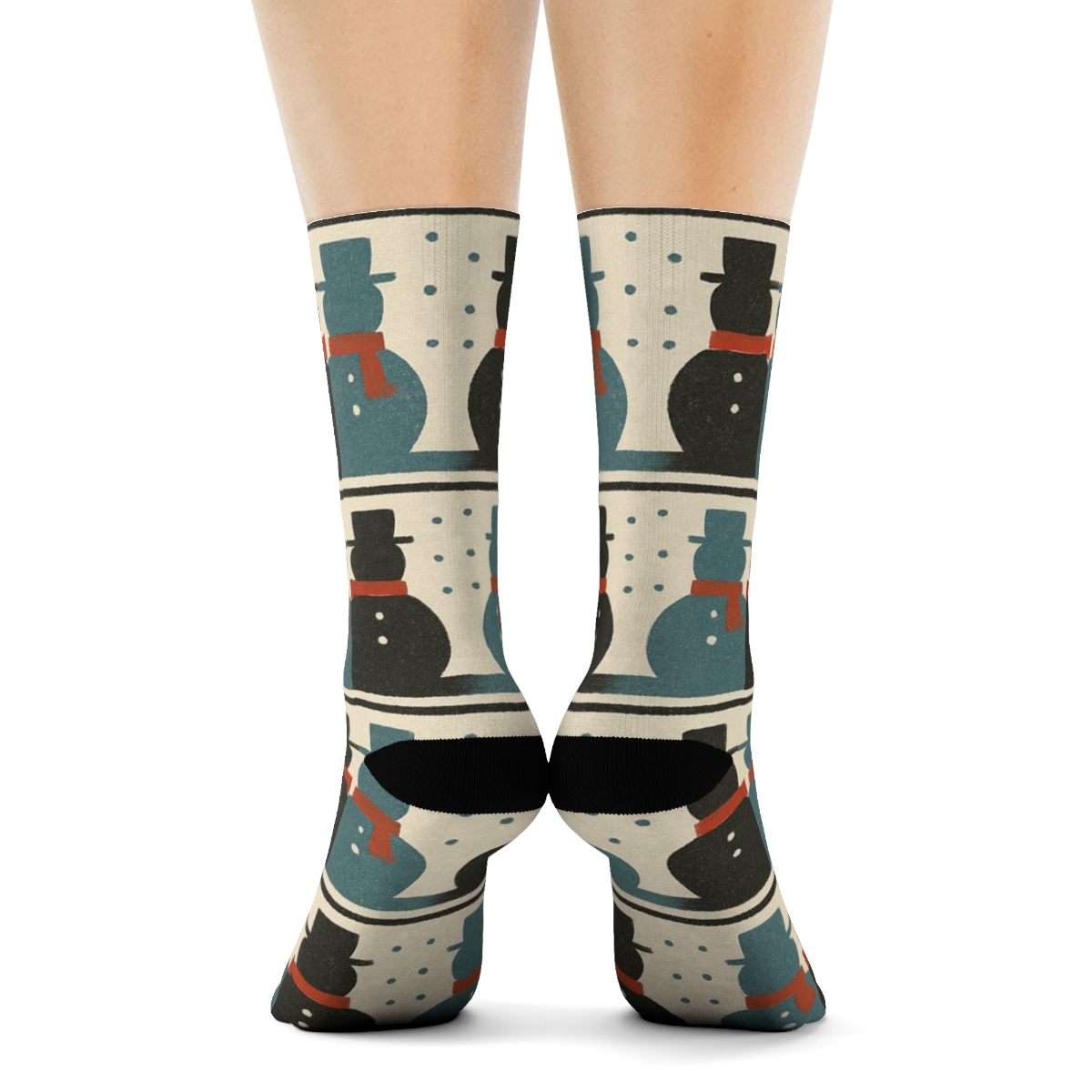 Snowman Silhouette With Christmas Border premium sports crew socks
