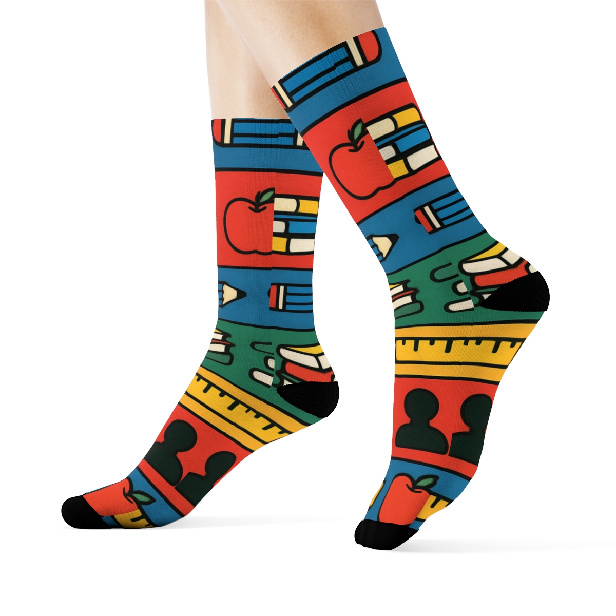 Crayon Bright Supply Bands With Teacher Icons premium sports crew socks