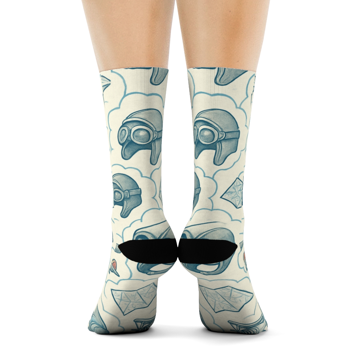 Cloud Lattice With Pilot Maps And Vintage Planes premium sports crew socks