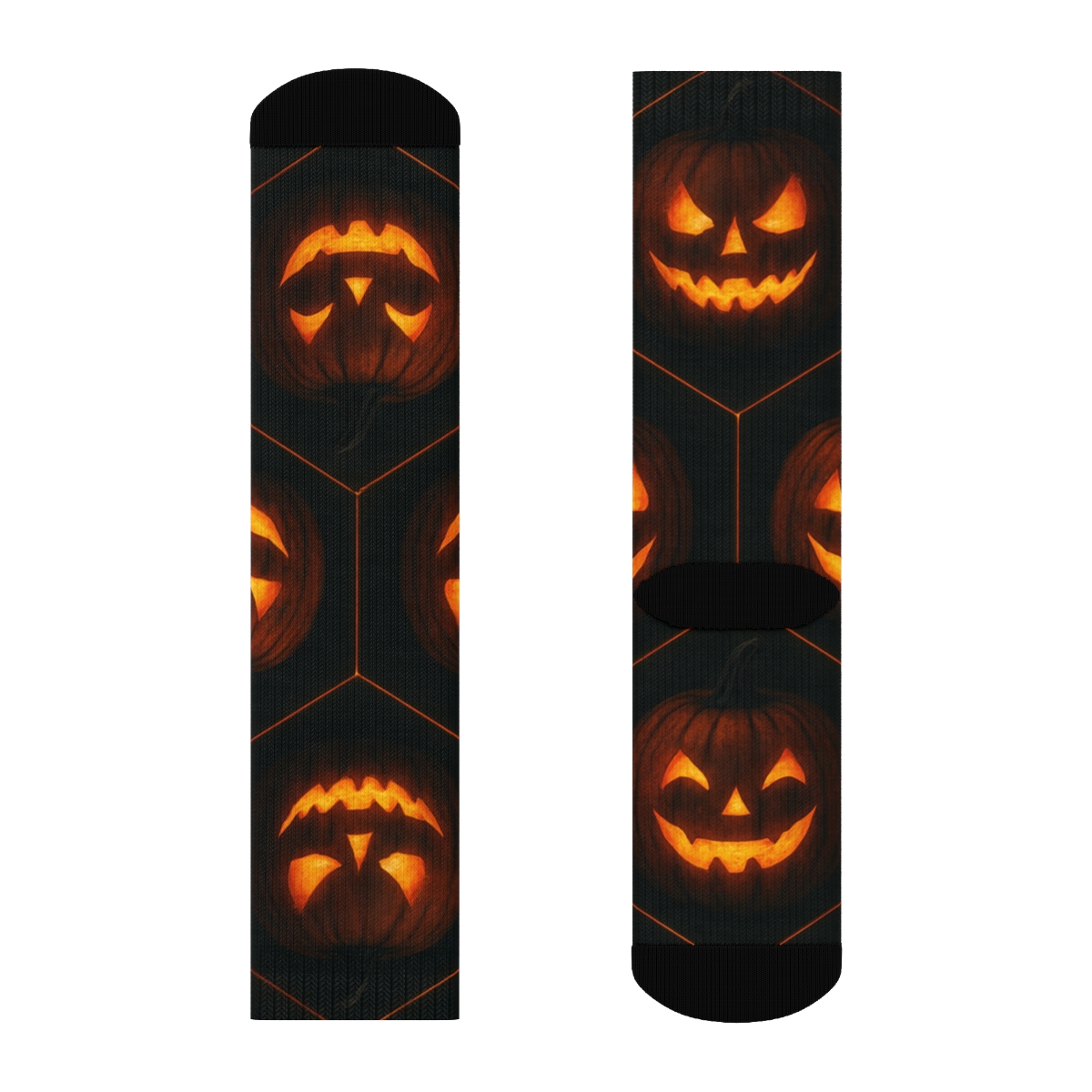 Glowing Jack O Lantern Hexagonal Tile On Black Background stylish athletic crew socks