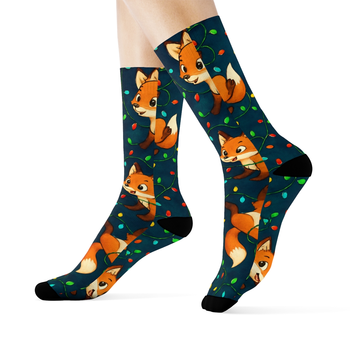 Fox In Christmas Lights Galaxy Scatter unique graphic crew socks