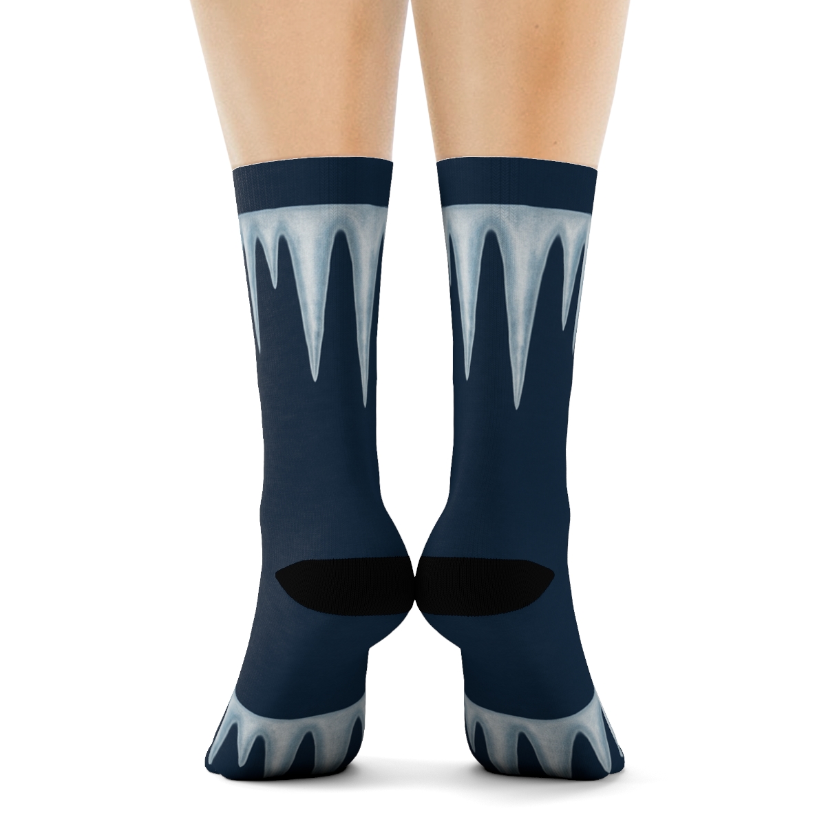 Icicle Fringe Border Holiday designer printed crew socks