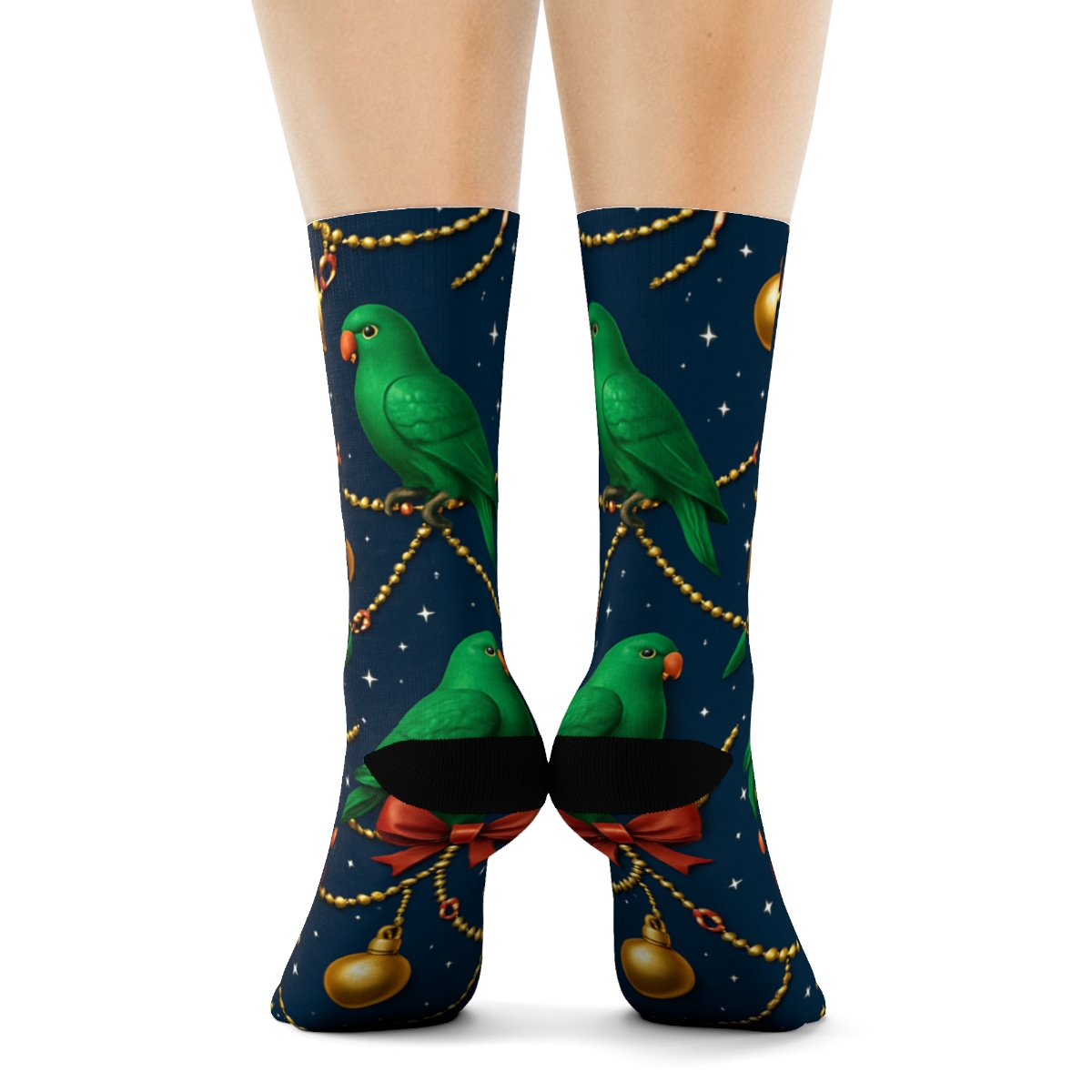 Parrot Ornament Chain Diagonal On Navy Blue Background soft everyday crew socks