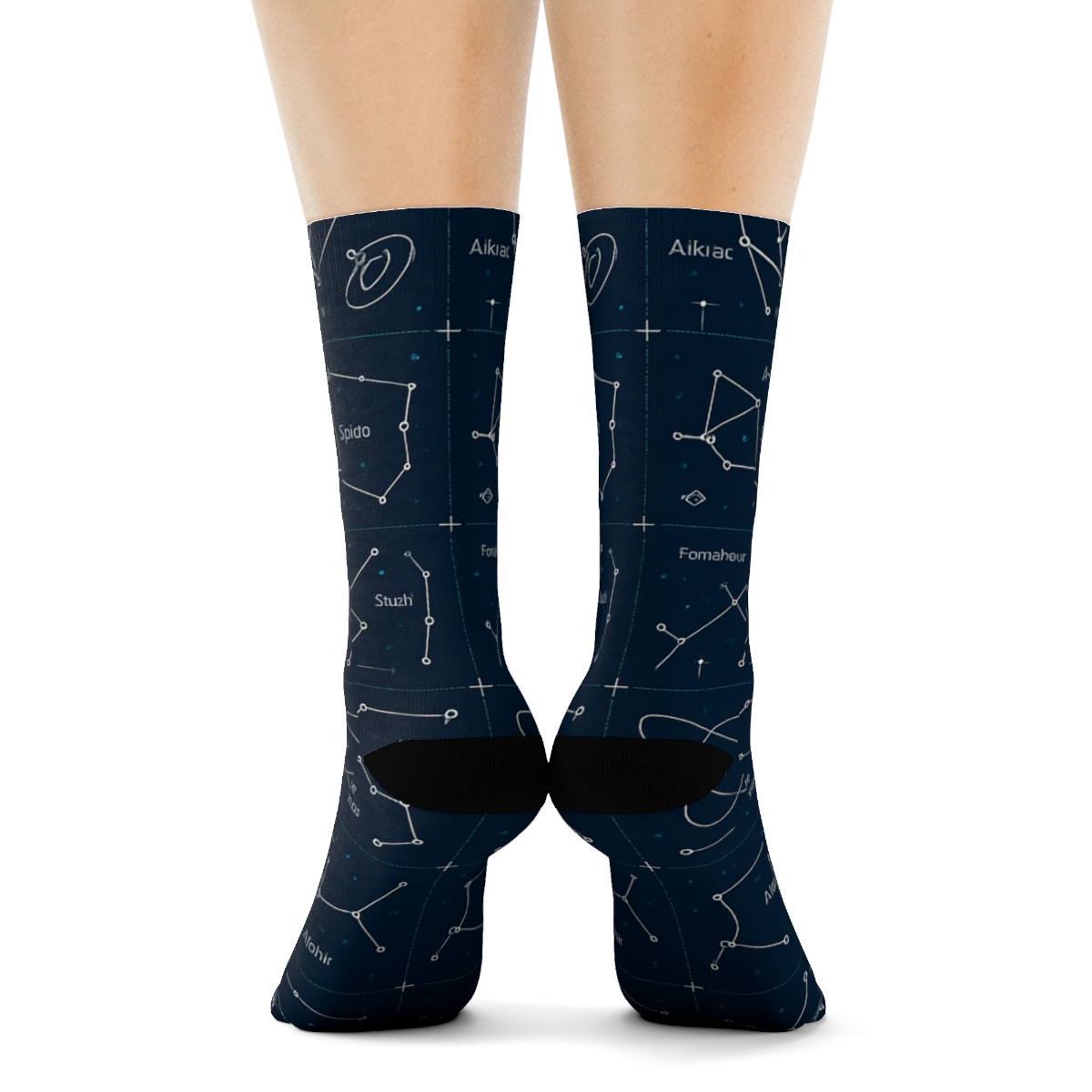 Orbital Blueprint Constellation Grid On Deep Navy personalized crew socks
