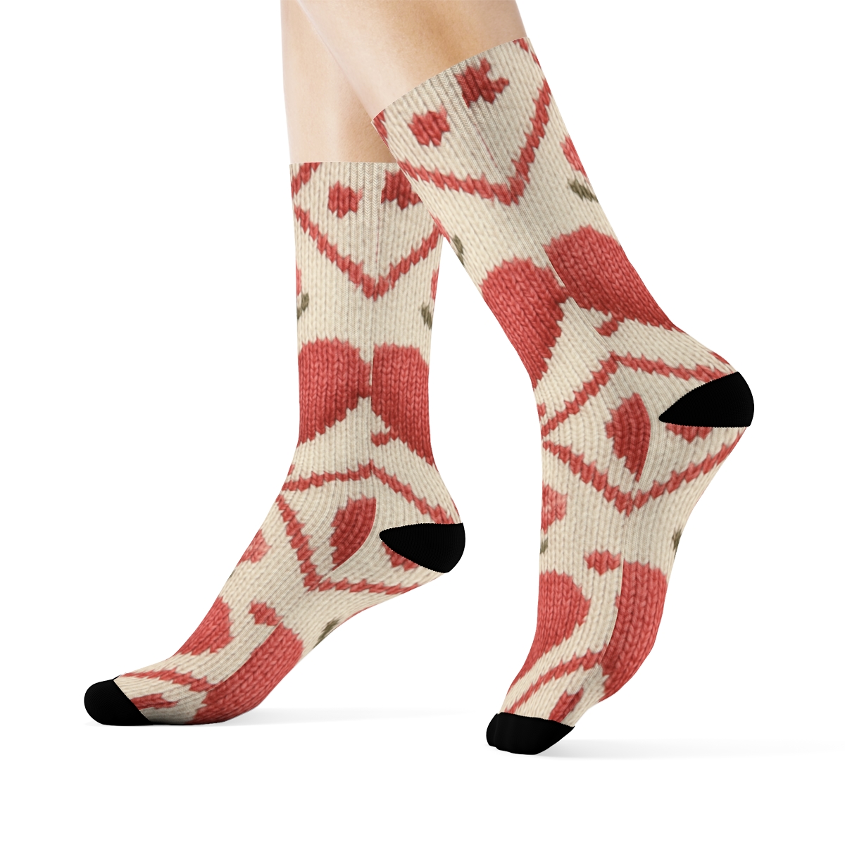 Valentines Heart With Arrow Knitted Lattice Print comfortable cotton crew socks