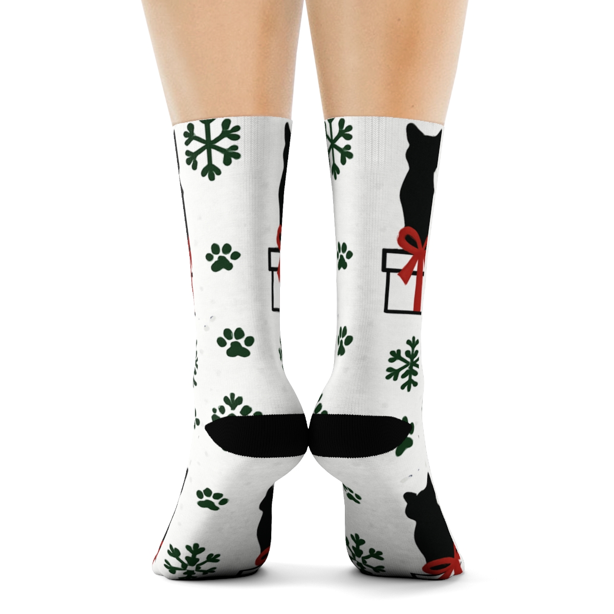 Minimal Cat Silhouette Gift Wrap Grid On White Background premium sports crew socks