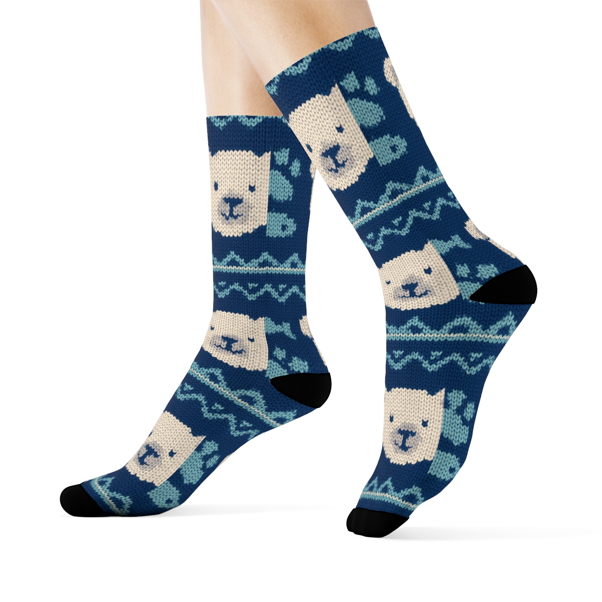 Knitted Polar Bear Fair Isle Bands soft everyday crew socks