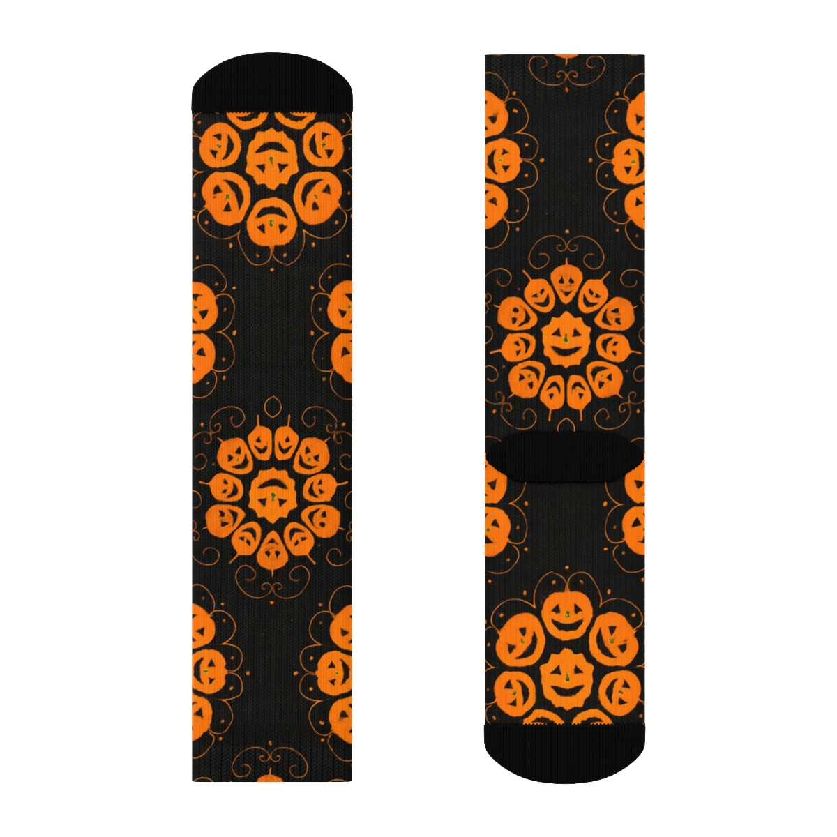 Glowing Jack O Lantern Rosette Tiles On Black Background premium sports crew socks