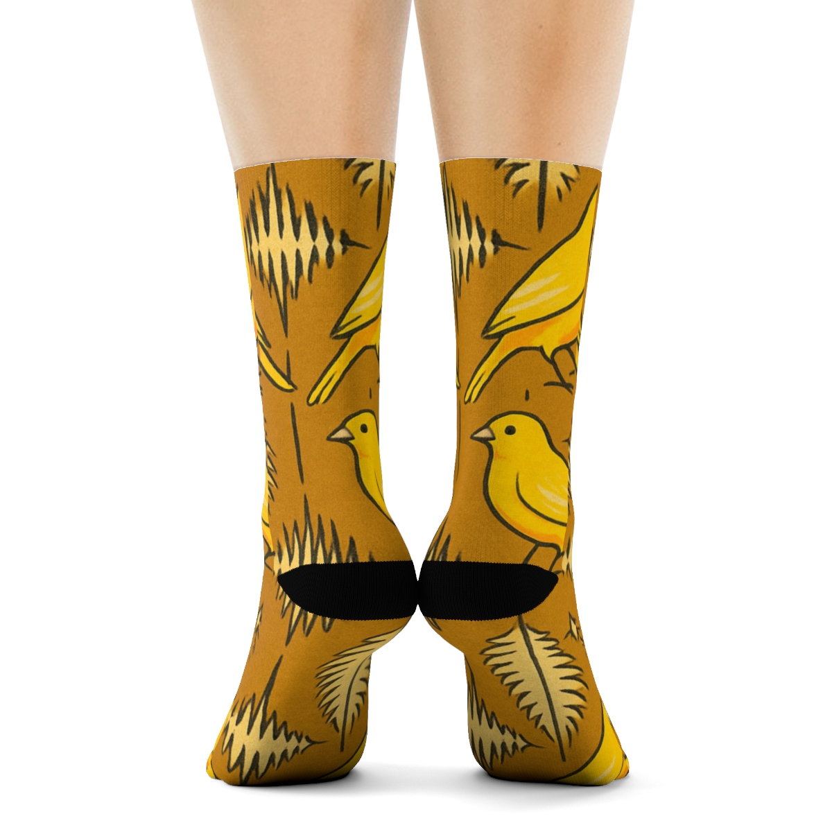 Canary Songwave Feather Stripes On Mustard Background personalized crew socks
