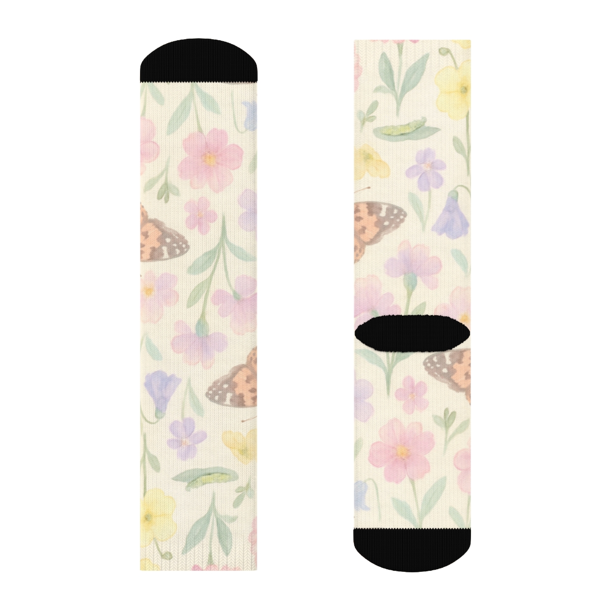 Pastel Painted Lady Meadow trendy patterned crew socks