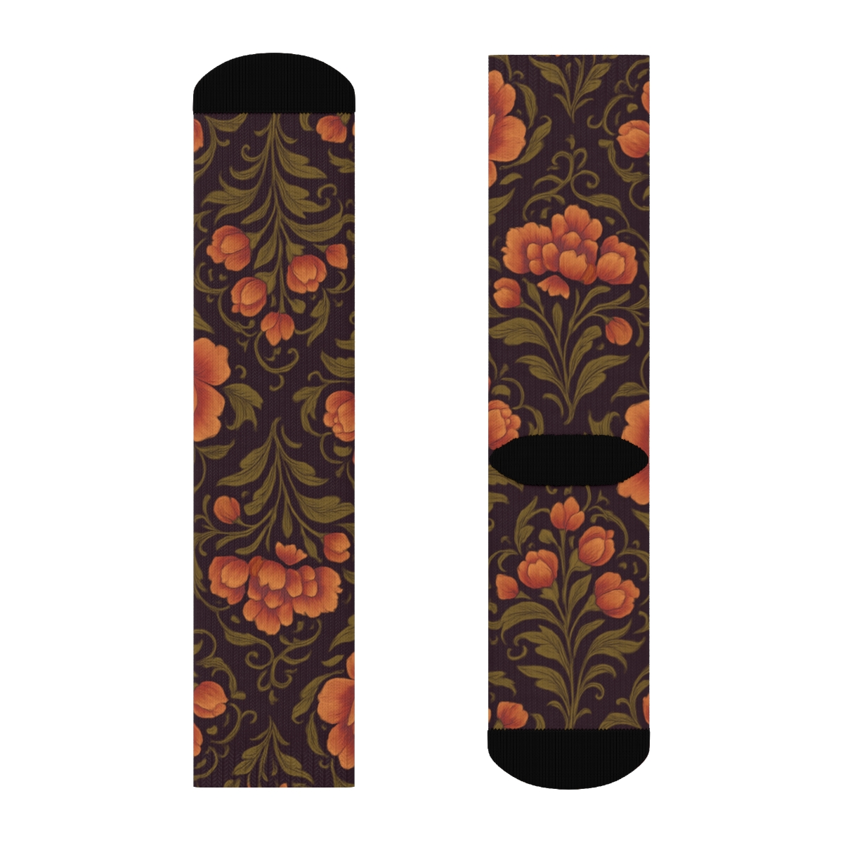 Sunset Peony Medallion Tiles On Deep Plum Background custom crew socks