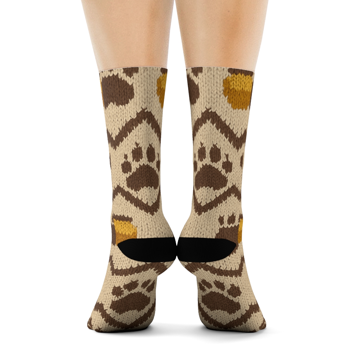 Knitted Paw Chevron Bear Pattern trendy patterned crew socks