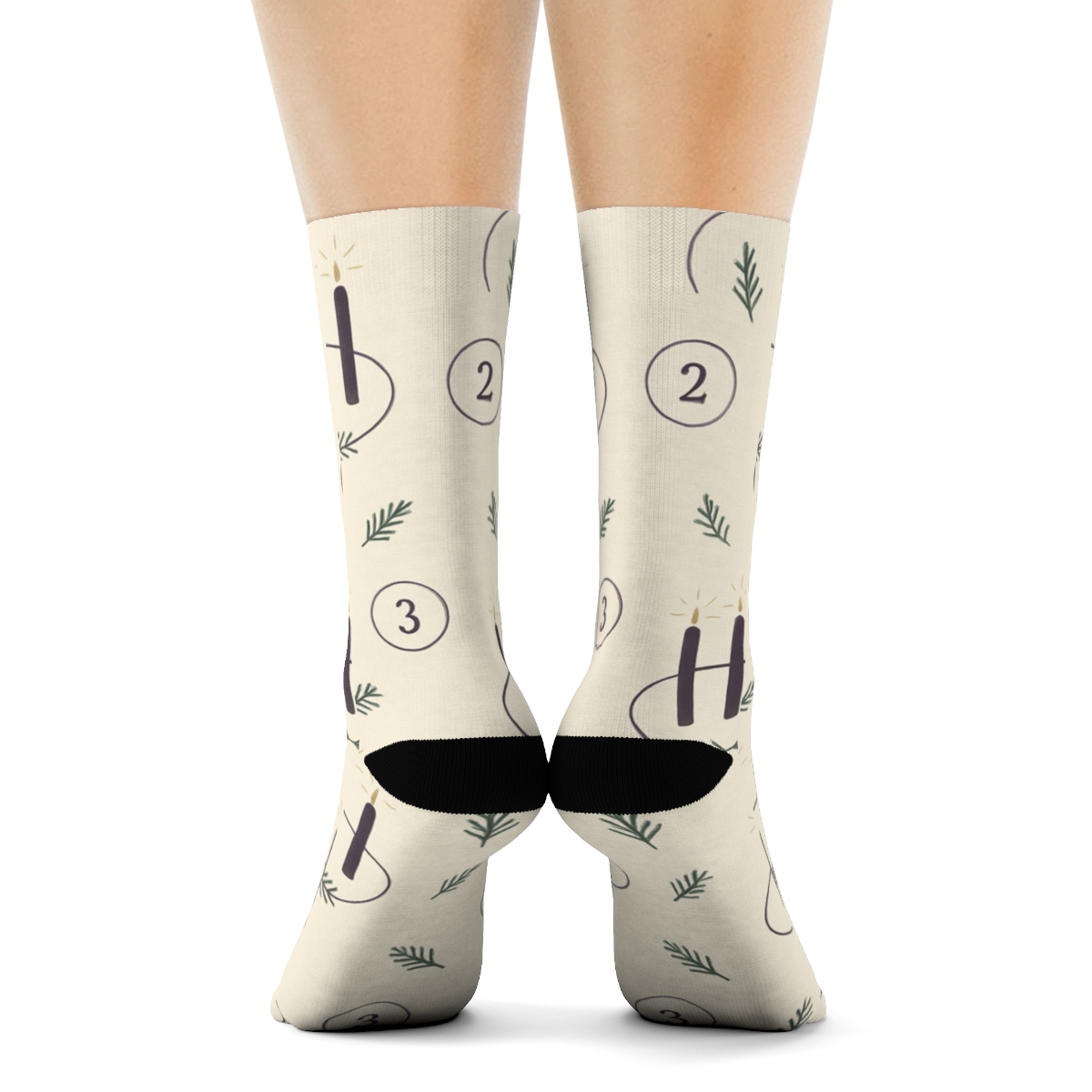 Wreath Ring With Advent Candles Glow On Winter Cream soft everyday crew socks