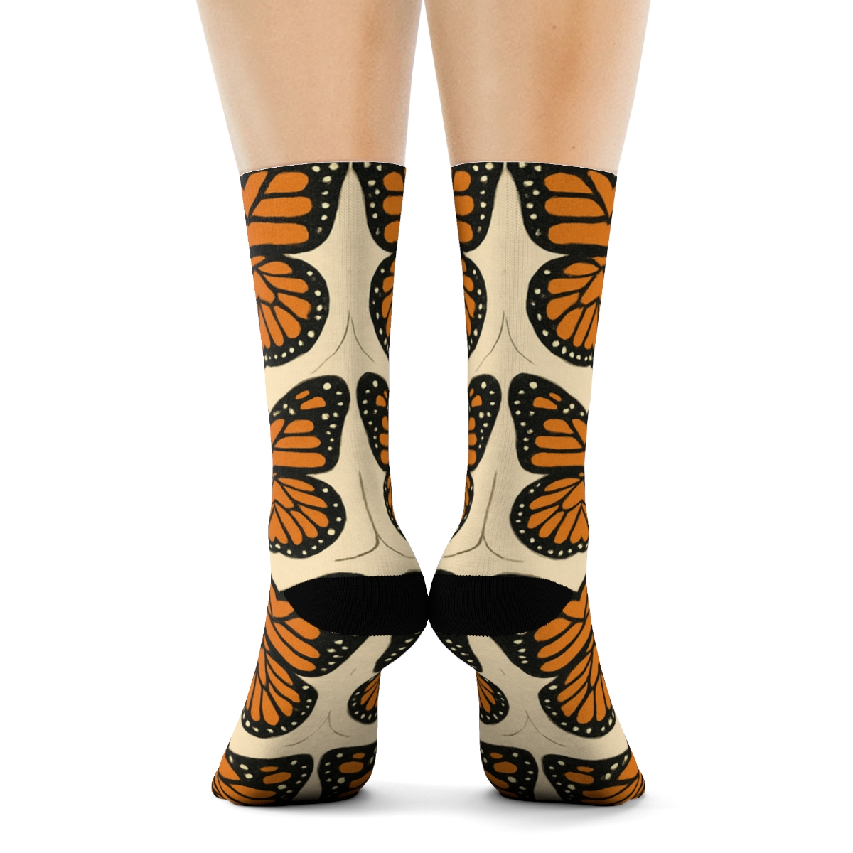 Monarch Wing Grid On Cream stylish athletic crew socks