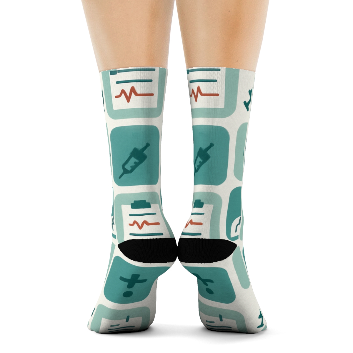 Clinic Blueprint With Doctor Silhouette Tiles trendy patterned crew socks