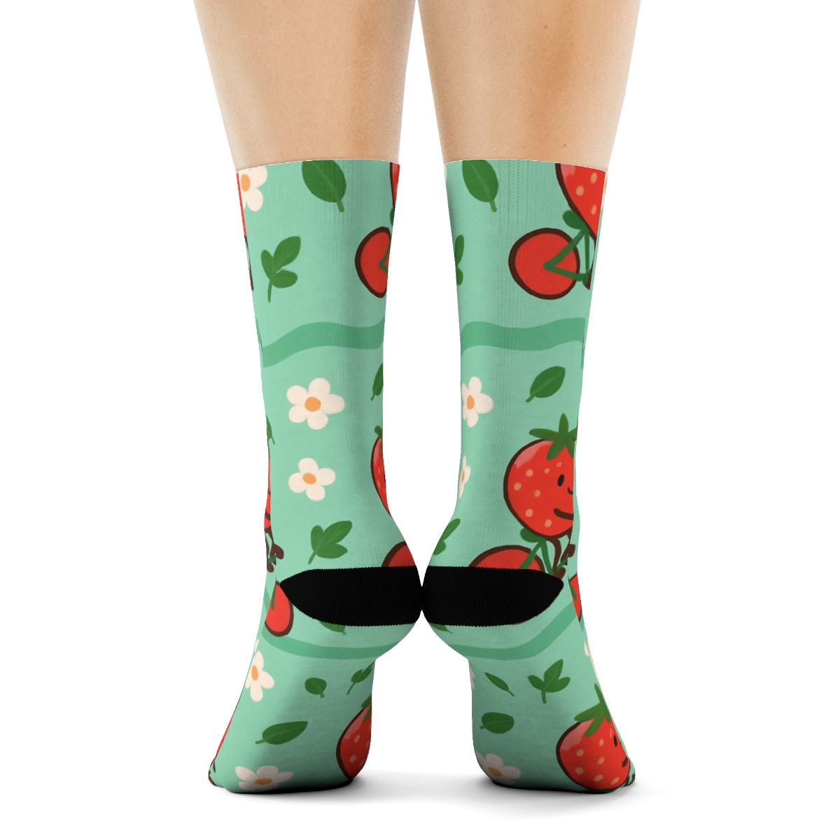 Strawberry Bicycle Parade Field trendy patterned crew socks