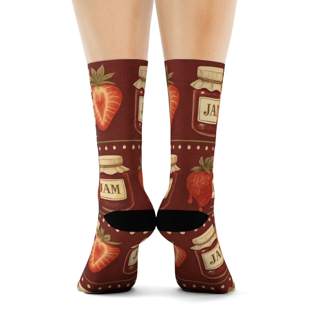 Vintage Jam Jar Band Repeat On Burgundy designer printed crew socks