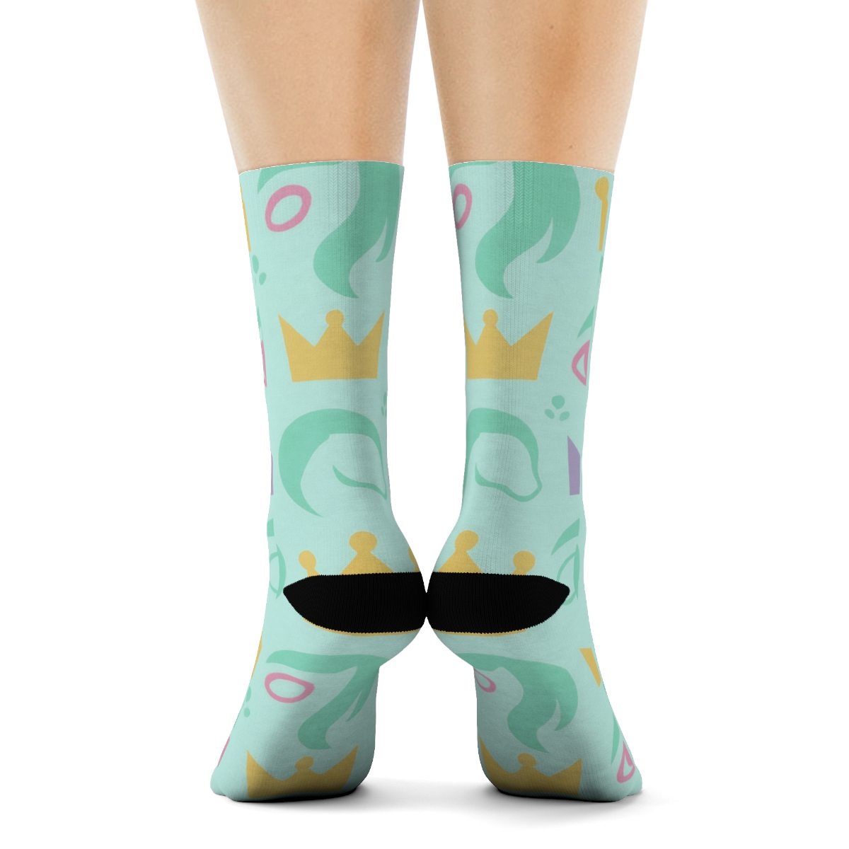 Pony Crown Lattice On Pastel Blue Background unique graphic crew socks