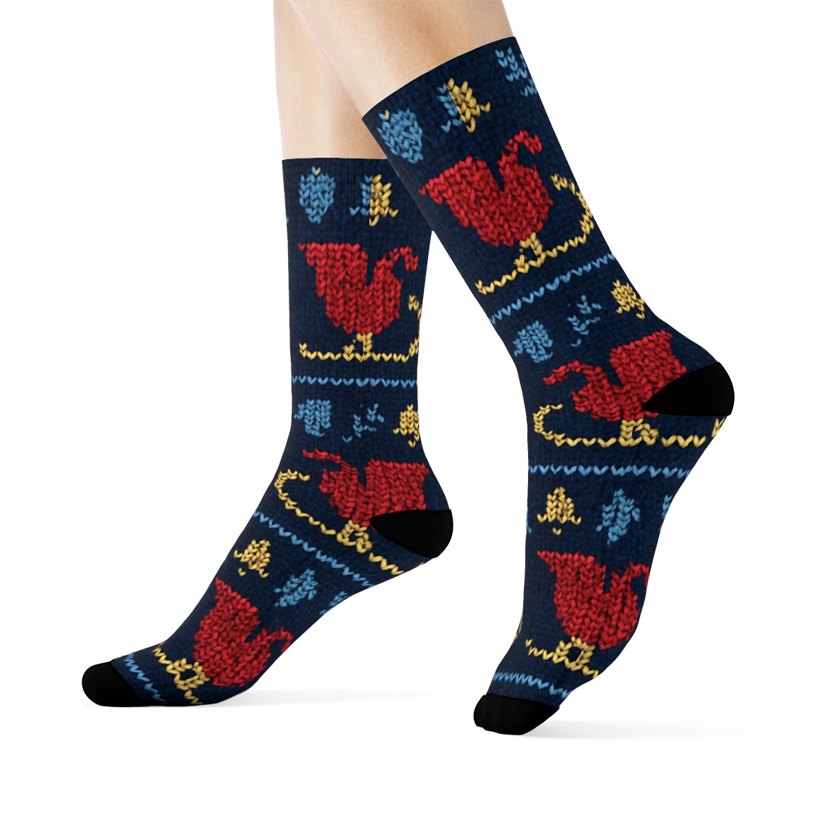 Knit Illusion Sleigh Runner Fair Isle Bands unique graphic crew socksKnit Illusion Sleigh Runner Fair Isle Bands Crew Socks - Image 3