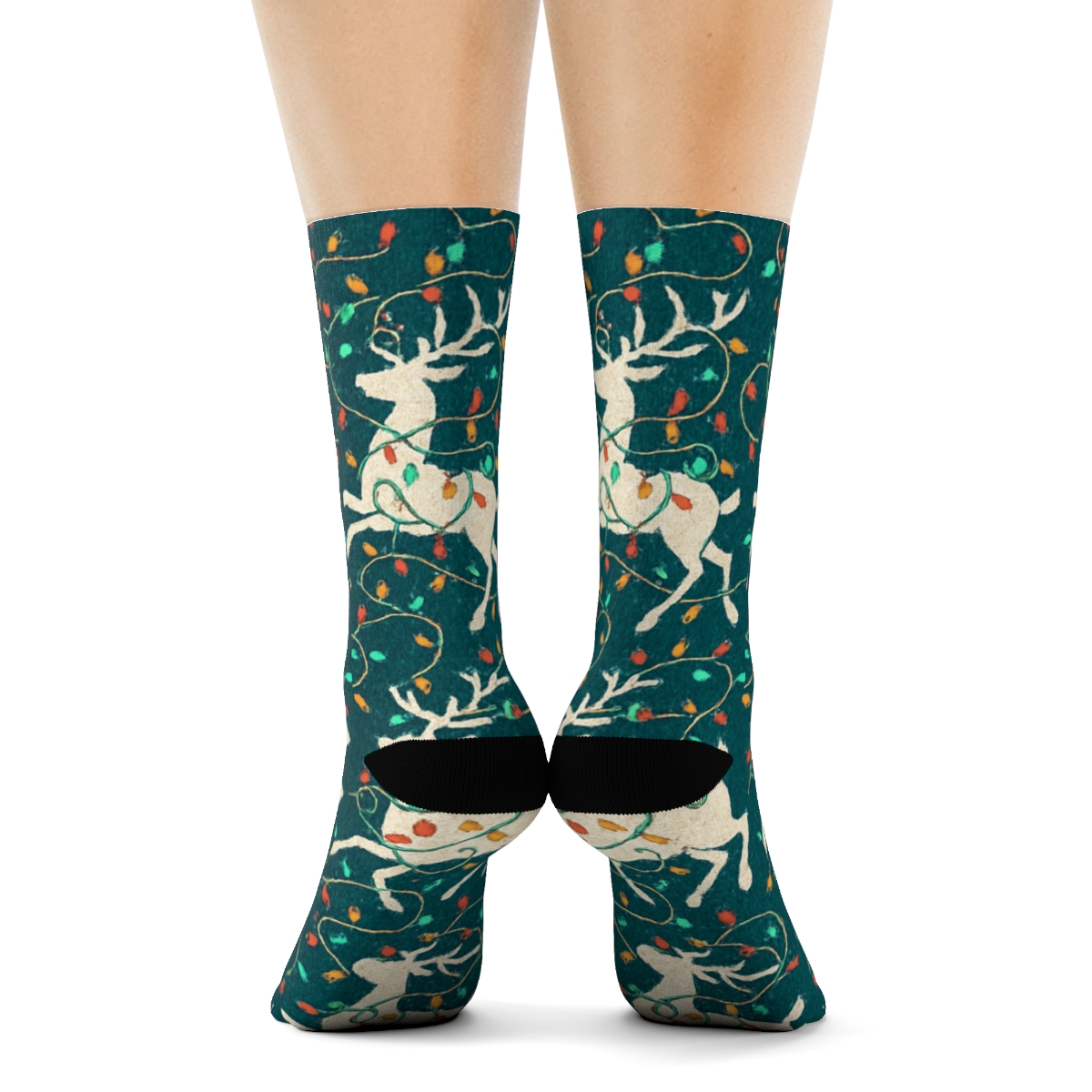 Tangled Reindeer Light Lattice designer printed crew socks