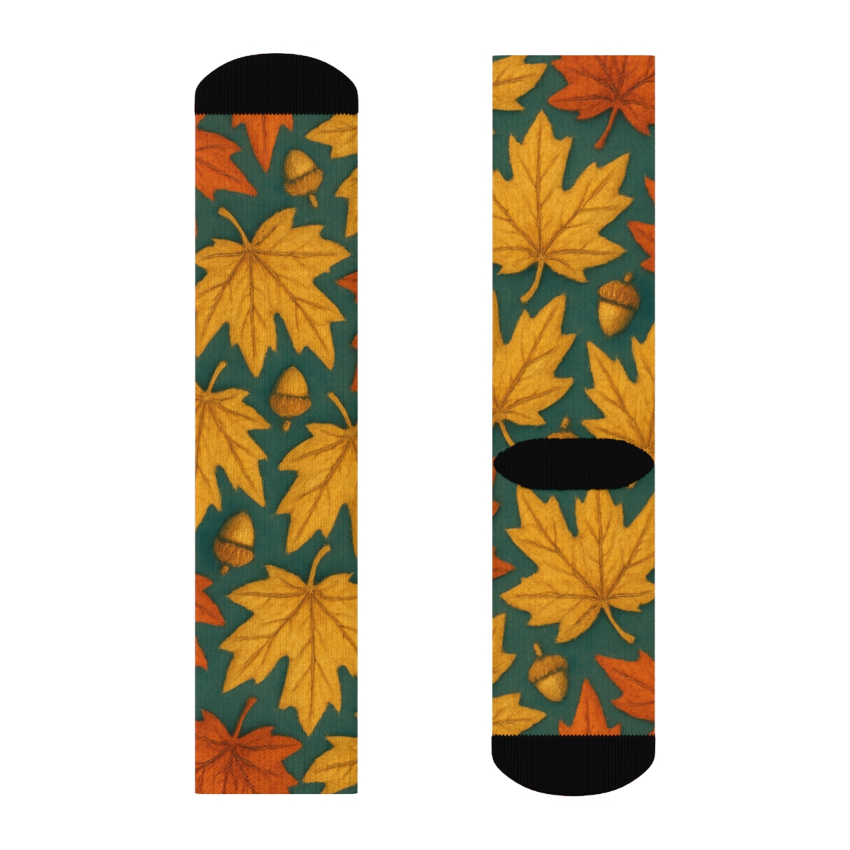 Golden Maple Tessellation On Deep Teal designer printed crew socks