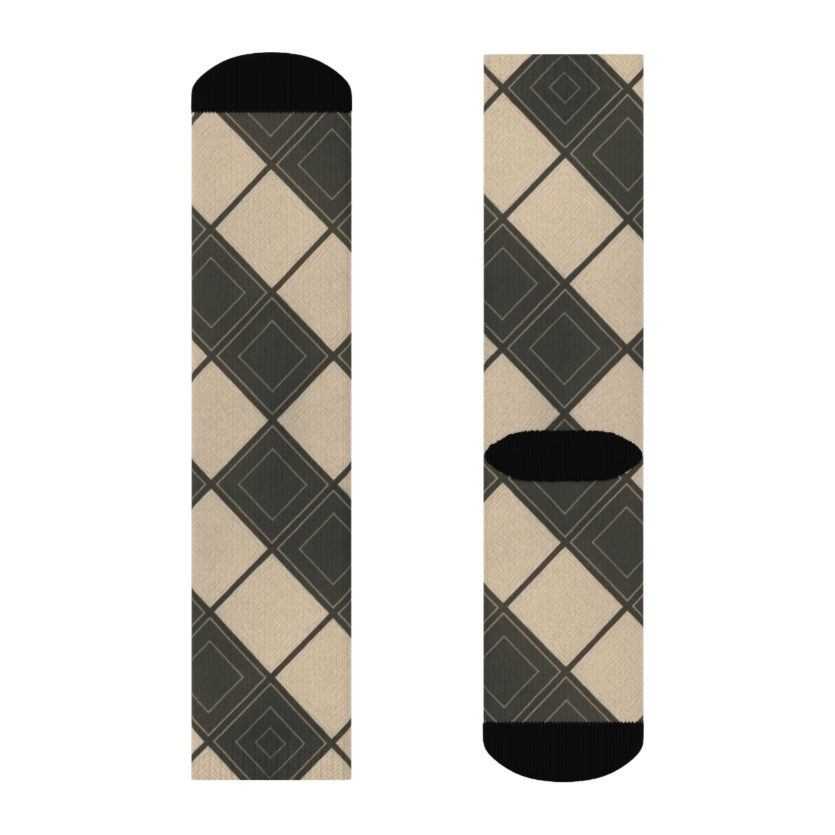 Charcoal And Ivory Diagonal Diamond Check With Micro Herringbone Fills custom crew socks