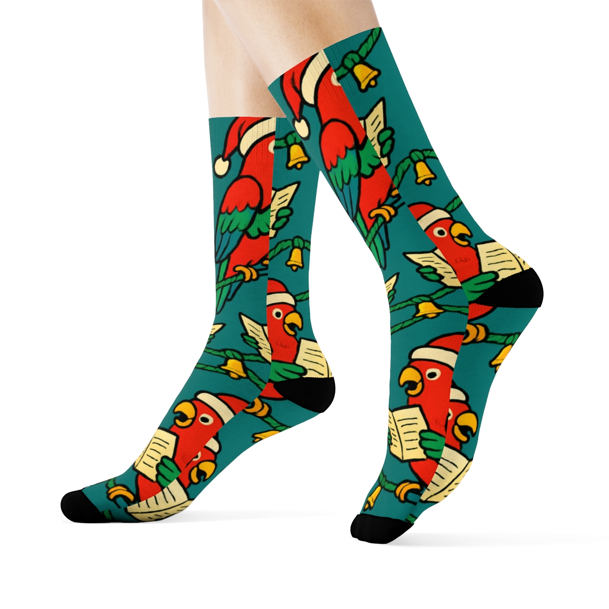 Carol Singer Parrot Garland Scatter On Teal Background unique graphic crew socks