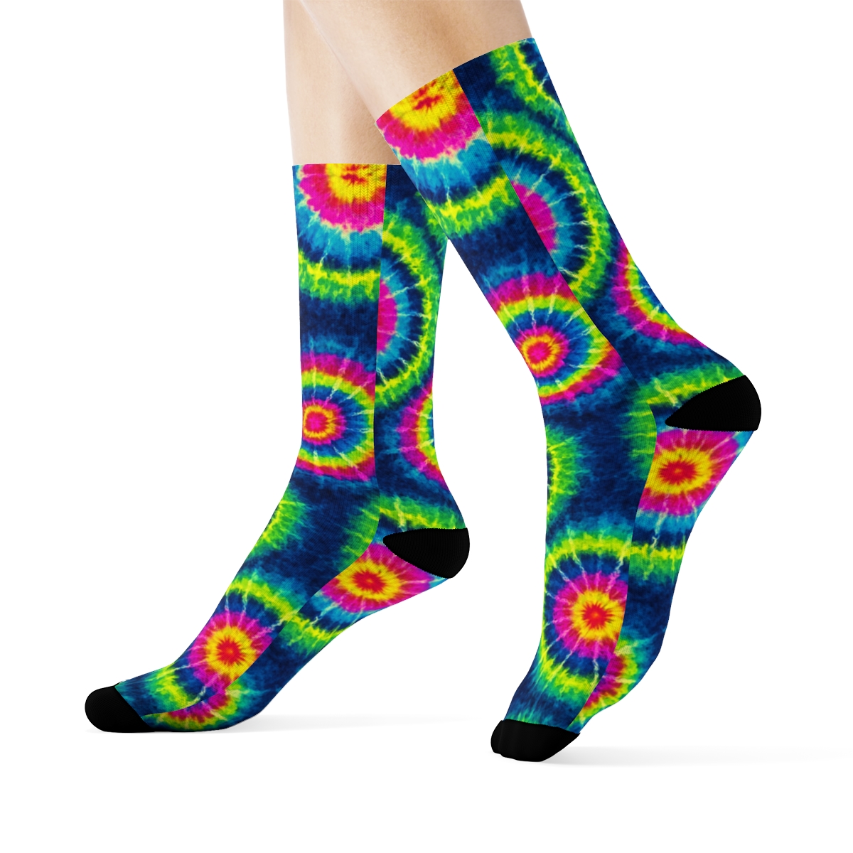 Neon Bullseye Tessellation On Deep Indigo Wash unique graphic crew socks