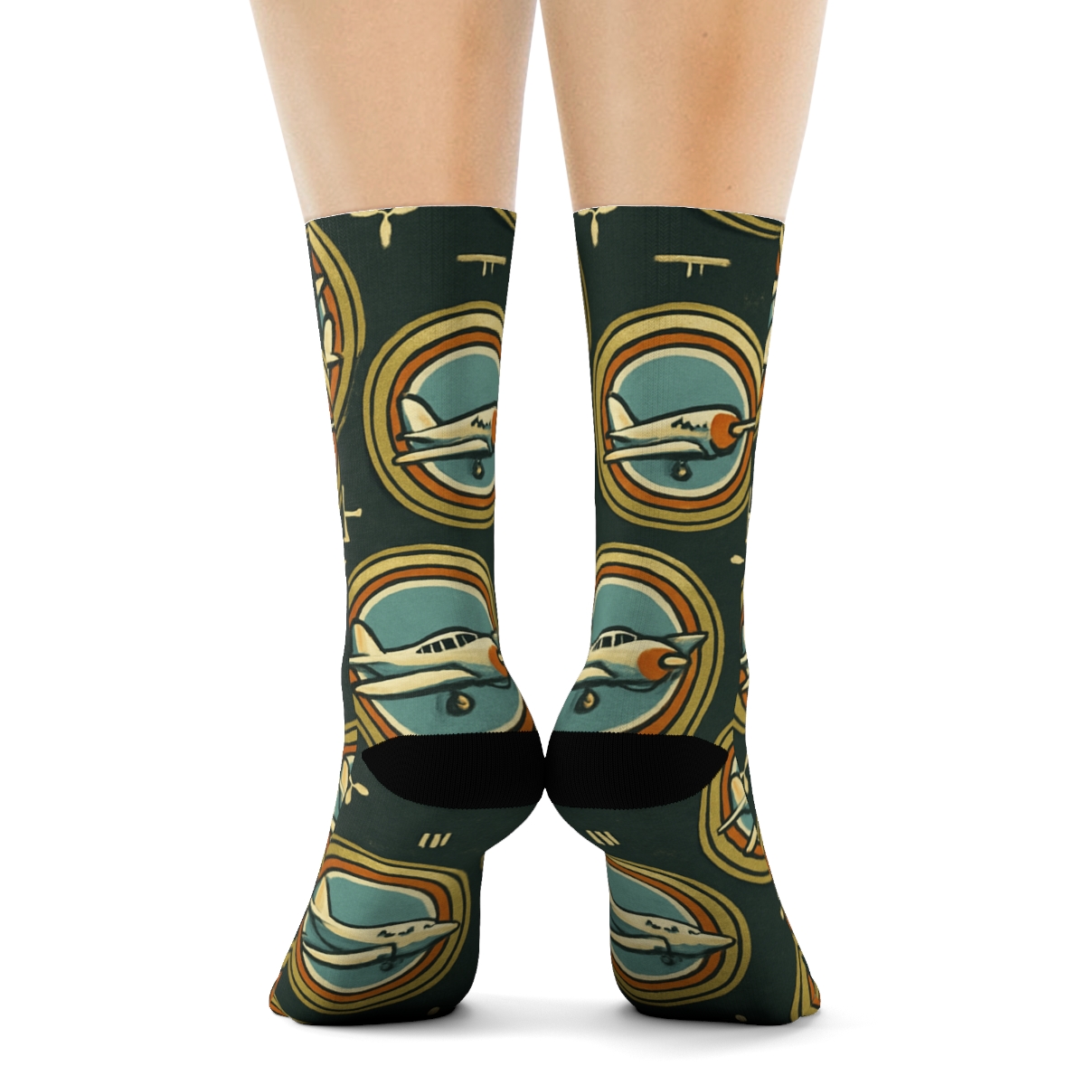 Vintage Poster Airplane Medallion Tiles comfortable cotton crew socks