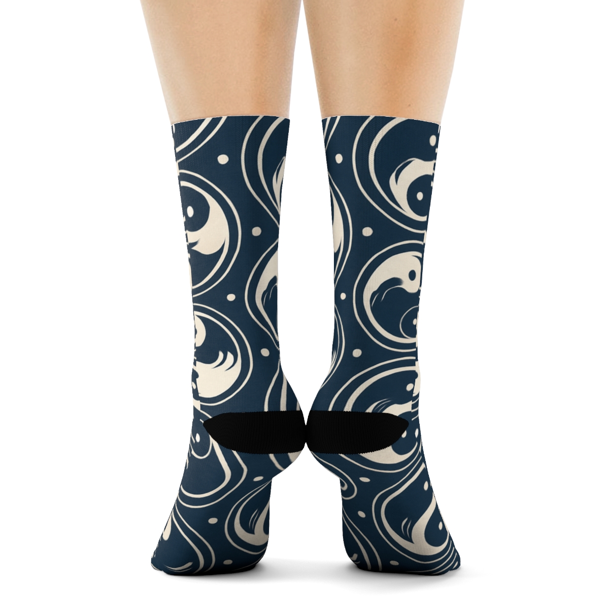 Dual Koi Spiral Medallion Tessellation On Deep Indigo soft everyday crew socksDual Koi Spiral Medallion Tessellation on Deep Indigo Crew Socks - Image 4