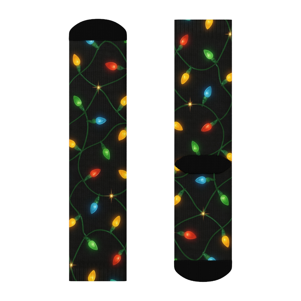 Xmas Light Tangle Glow On Black comfortable cotton crew socks