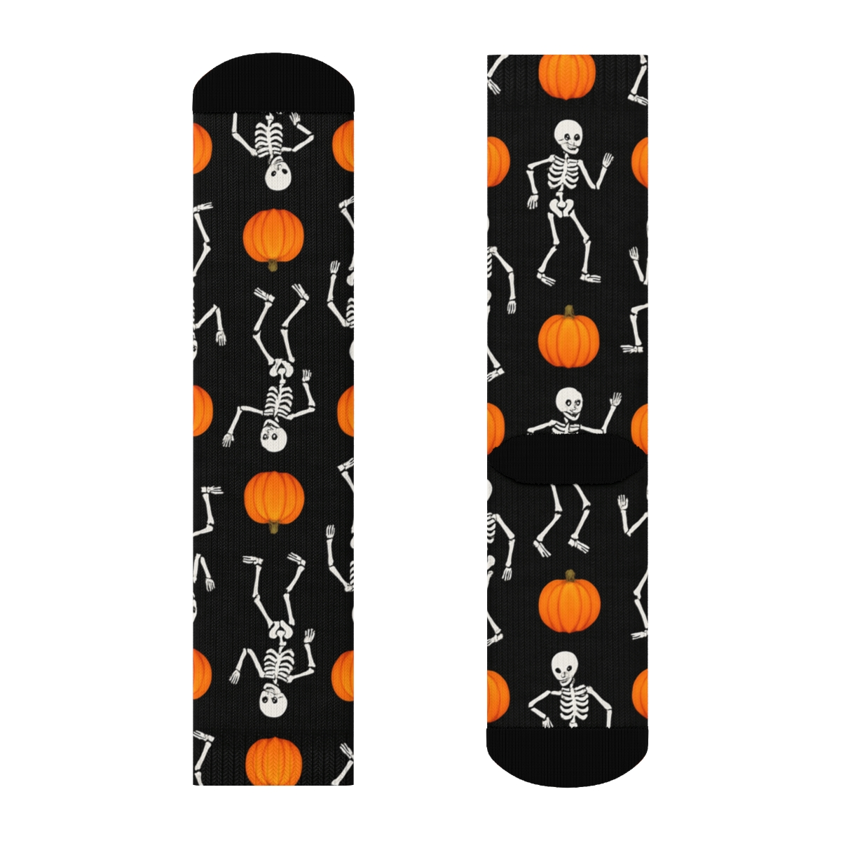 Skeleton Dance And Pumpkin Polka On Black Background personalized crew socks