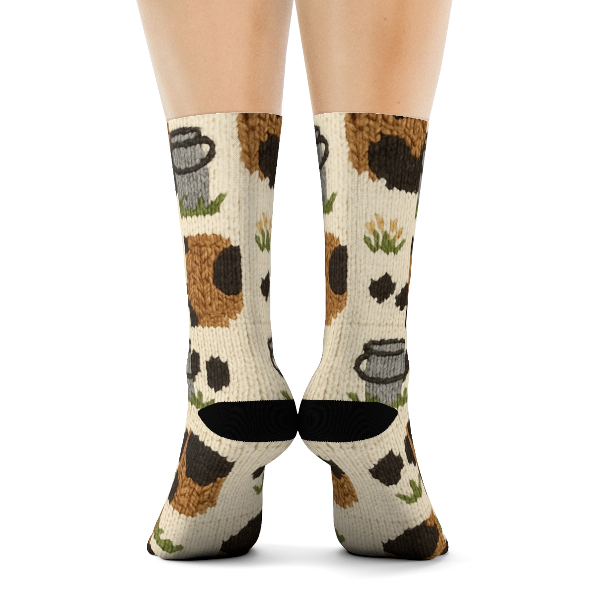 Knitted Illusion Cow Spot Patchwork premium sports crew socks