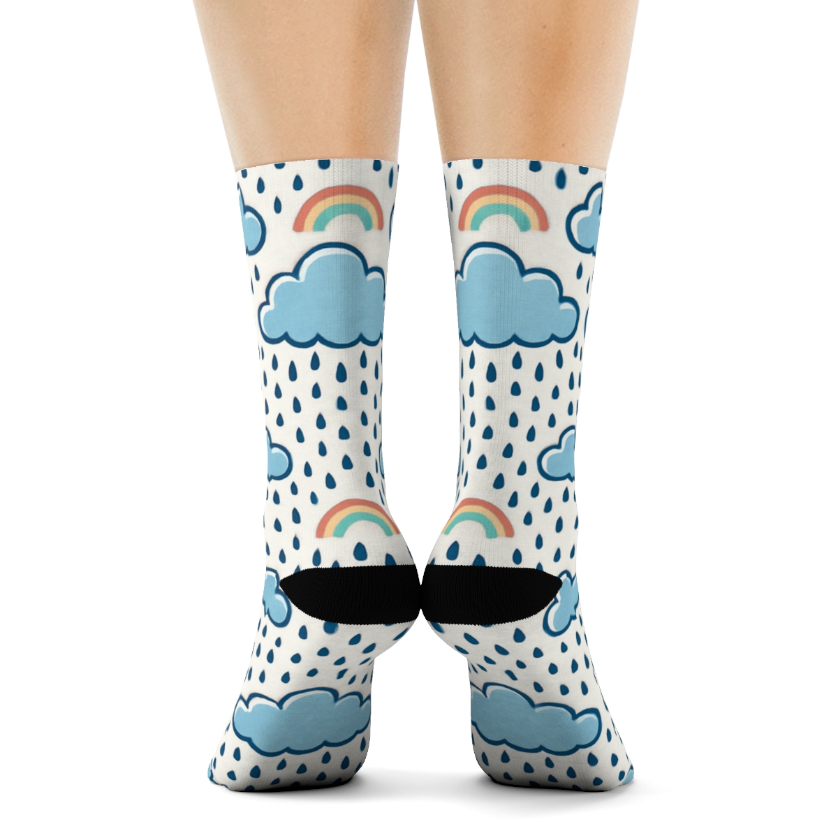 Clouds Rainbow Shower Chevron designer printed crew socks