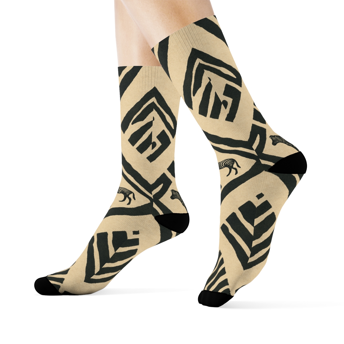 Retro Safari Collage Stripe Chevrons On Warm Cream comfortable cotton crew socks