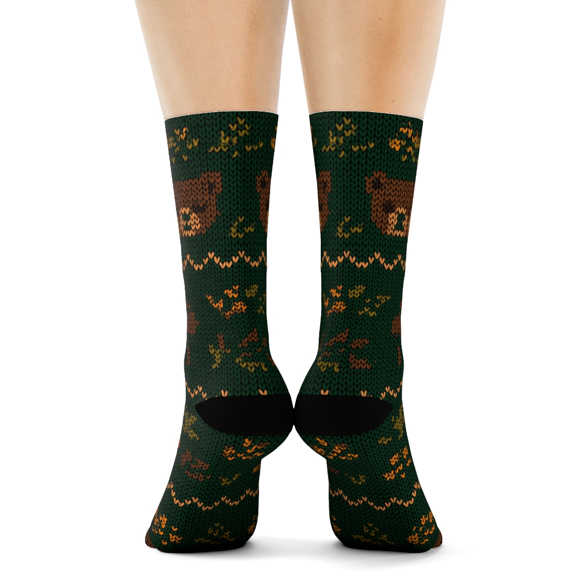 Knitted Fair Isle Bear Paw Rhythm personalized crew socks
